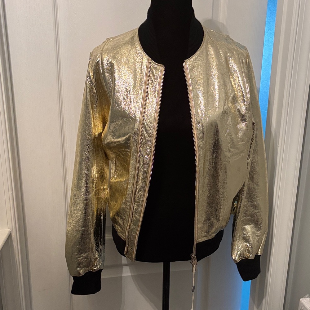 Zadig & Voltaire Shimmering Gold Bomber Jacket